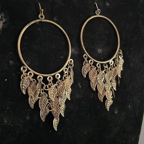 3.5” Bohemian mixed metal open circle hoop drop dangle earrings on wires - Picture 5 of 12